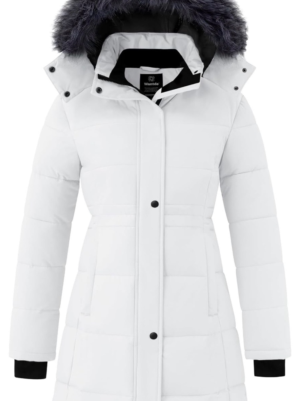 Warm Women's White Hooded Puffer Coat with Faux Fur Trim